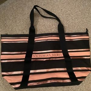 Black and Pink Stipe Victoria's Secret Tote